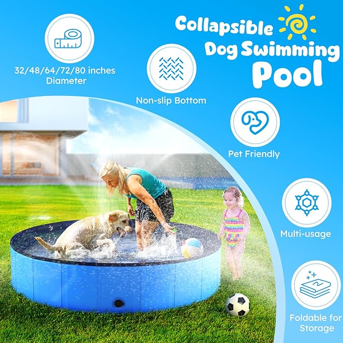 Niubya Foldable Dog Pool, Collapsible Hard Plastic Swimming Pool, Portable Bath Tub for Pets Dogs, Pet Wading Pool for Indoor and Outdoor, 72 x 12 in