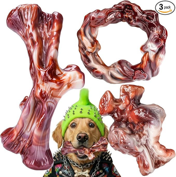 Dog Toys for Aggressive Chewers: 3 Pack Dog Chew Toys, Indestructible Dog Toy for Medium Large Dogs, Tough Dog Toys to Keep Them Busy, Chew Toys for Dogs, Bacon Flavor