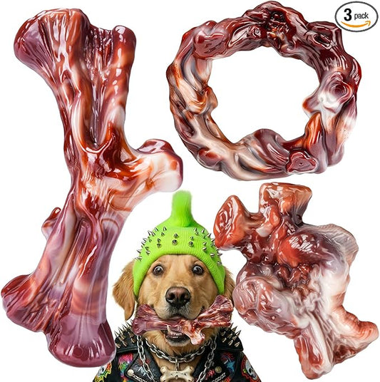 Dog Toys for Aggressive Chewers: 3 Pack Dog Chew Toys, Indestructible Dog Toy for Medium Large Dogs, Tough Dog Toys to Keep Them Busy, Chew Toys for Dogs, Bacon Flavor
