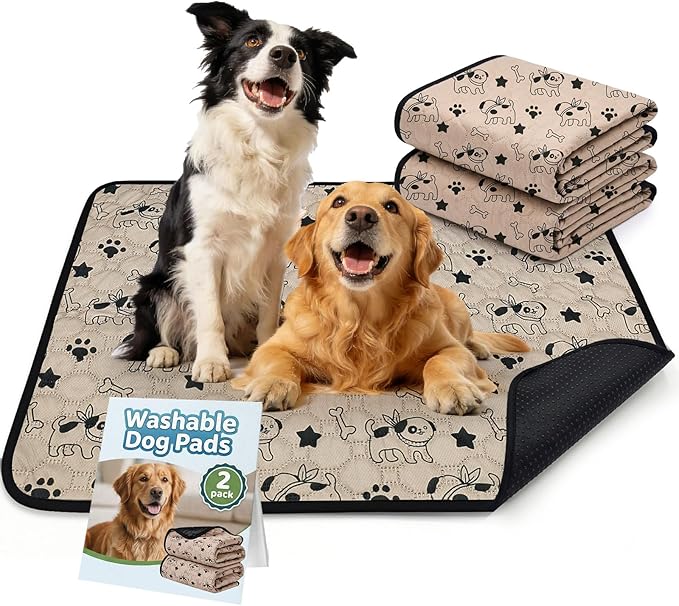 BAEJMJK Washable Dog Pee Pads 4-Layer Super Absorbent Puppy Training Pads Waterproof Non-Slip Leak-Proof Reusable Mats for Potty, Crate, Playpen & Travel(28"x40",Coffee 2-Pack)