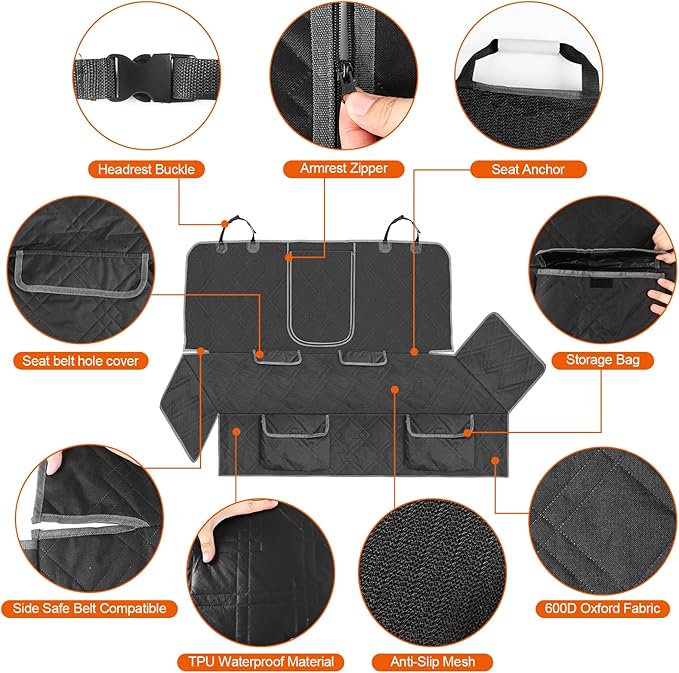 Dog Car Seat Cover Compatible with 2014-2026 Toyota Avalon, Waterproof Pet Bench Seat Cover for Back Seat, 600D Heavy Duty Scratch Proof Nonslip Truck Seat Covers for Dogs
