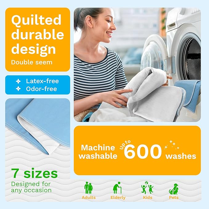 GREEN LIFESTYLE Washable Underpads - Large Pads for use as Incontinence Bed Pads, Reusable Pet Pads, Great for Dogs, Cats, Bunny, Seniors Bed Pad (Pack of 2-41x41)