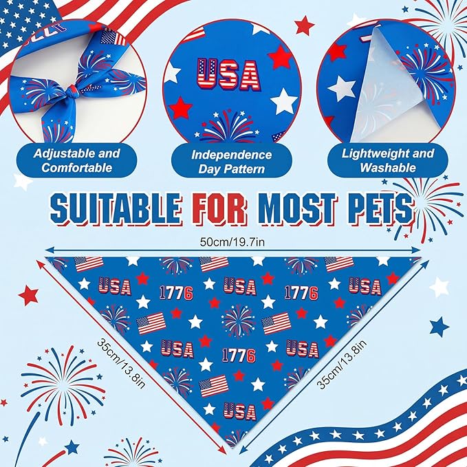 Abbylike 50 Pcs Patriotic Dog Bandanas Bulk 4th of July Bandanas for Dogs Star Triangle Kerchief Bib Scarf Set for Pet Independence Day 250th Anniversary Party Costume, 25 Styles(19.7 x 13.8 x 13.8)