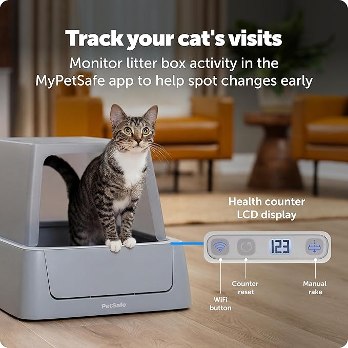PetSafe ScoopFree Crystal Smart Self-Cleaning Automatic Litter Box - Front Entry - Covered Motion-Sensing Cat Box with Integrated Health Counter & App - Includes 1 Disposable Crystal Litter Tray