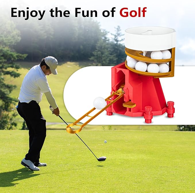 Golf Ball Dispenser, Golf Ball Launcher Pro, Automatic Golf Ball Dispenser & Launcher Pro, High-Capacity Hands-Free Practice Machine, Funnel Included(Gold+Red+White)