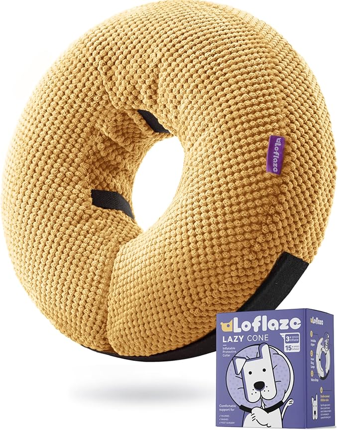 Loflaze Inflatable Dog Cone Collar - Dog Neck Donut Cone Collar Alternative After Surgery - Soft Cone for Large Medium Small Dogs Cats - Alternative Recovery E Collar (Yello, XL)