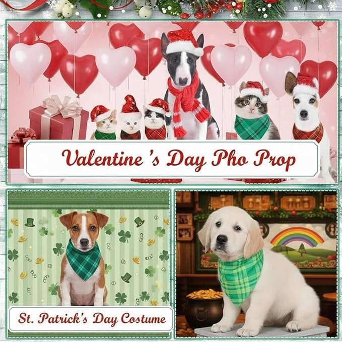 Abbylike 200 Pcs St. Patrick's Day Dog Bandanas Bulk Green Plaid Bandanas for Dogs Triangle Kerchief Bib Scarf for Pet Irish Holiday Costume Photo Props Accessories Pet Shops, 25 Styles