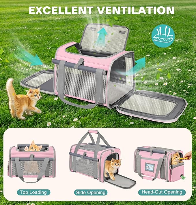 Soft Cat Carrier for Pets Up to 20 Lbs, Collapsible Cat Carrier Bag with Privacy Curtains, Airline Approved Small Pet Carrier for Small Medium Cats Dogs Puppy, Washable Soft Pet Travel Bag Dog Carrier