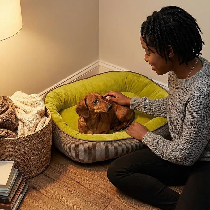 Calming Dog Bed for Medium to Large Dogs 30"x20" - Orthopedic Washable Pet Bed with Anti-Slip Bottom, Indoor Soft Cat Bed with Removable Cover (Lime Green)