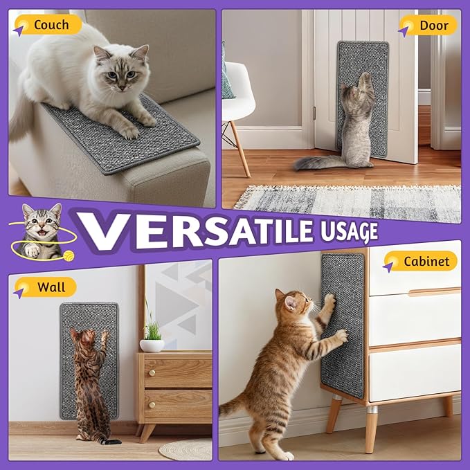 ENONCI Wall Corner Cat Scratcher | Cat Scratcher Wall Mounted with Faux Sisal & Carpet Pad, 23.6x11.8 Inch Furniture Protector for Indoor Cats to Protect Couches & Walls
