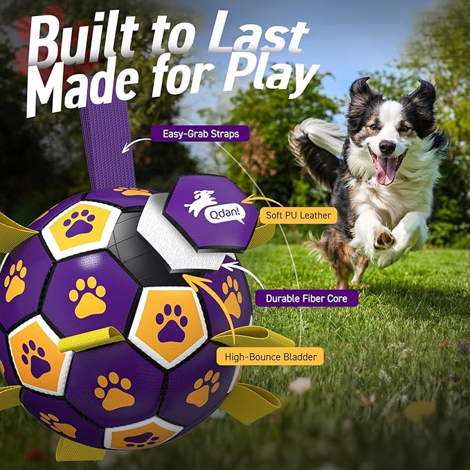 QDAN Dog Ropes Toys, Soccer Ball with Straps, Dogs Water Toy, Durable Dog Balls for Small Medium Breed（6 Inch）