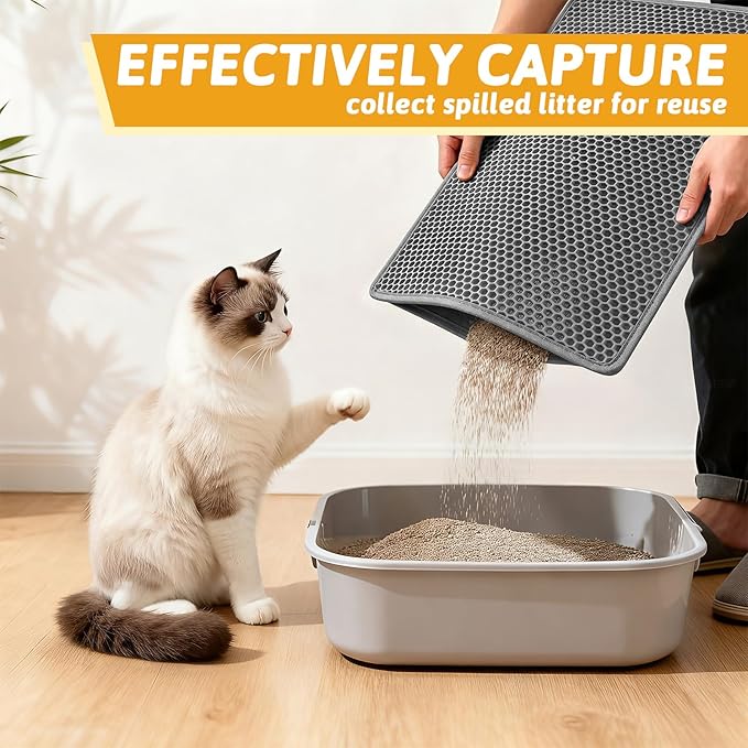 Pieviev Cat Litter Mat Double Layer Waterproof Urine Proof Trapping Mat 1 Pack (Gray, 24x15 Inch (Pack of 1))