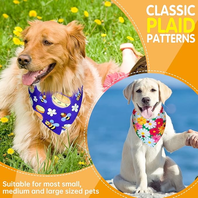 Eccliy 30 Pack Dog Bandanas Summer Bulk Adjustable Flower Dog Scarfs Soft Washable Triangle Polyester Bandana Pet Costume Bibs with Flowers Patterns for Boy Girl Large Pet Grooming Accessories Spring