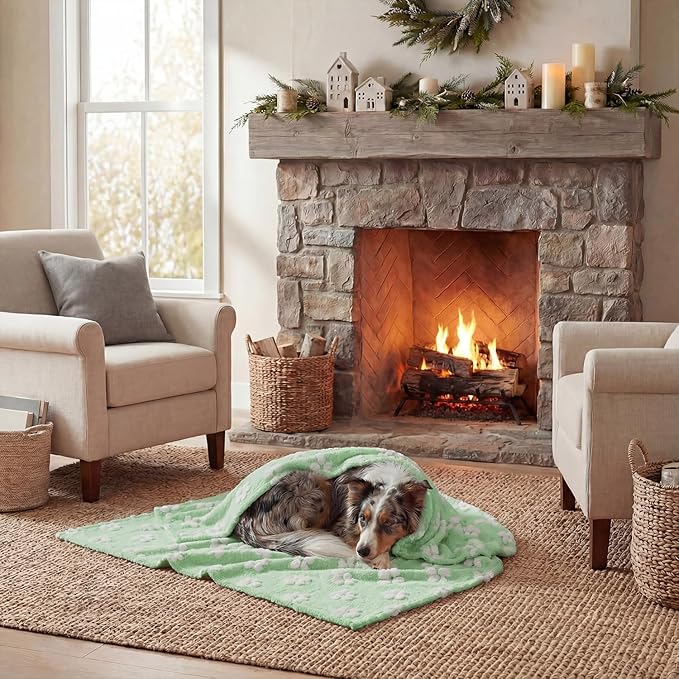 Horaldaily Pets Flannel Blanket, Green Flowers 3D Textured Soft Fuzzy Fluffy Plush Cozy Fleece Premium Blankets for Dog Cat Puppy Kitten Couch Protection, 20x30