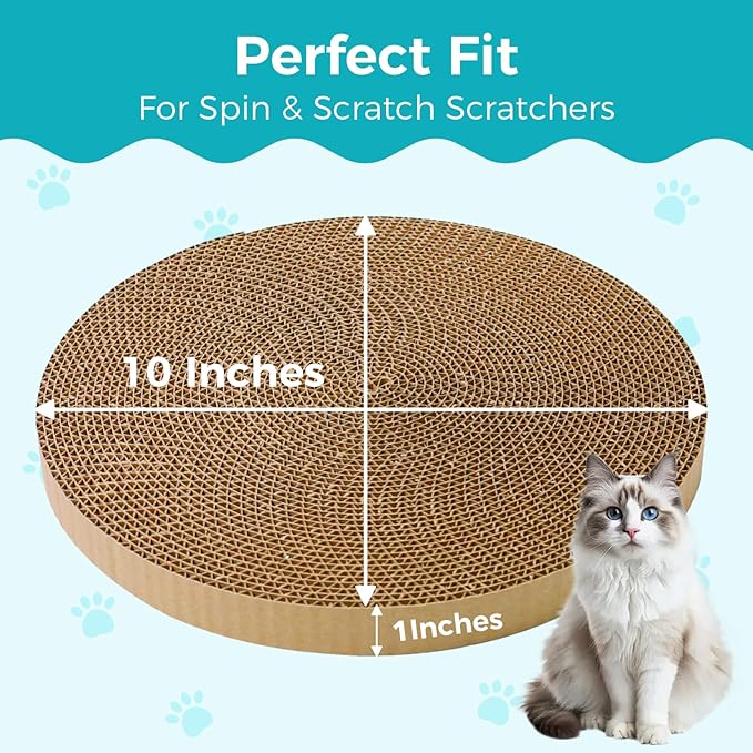 Round Cat Scratcher Refill 10 Inch - Double-Sided Cat Scratch Pad Replacement Fits Most Round Bases, Cat Scratching Board for Indoor Cats 2-Pack