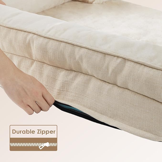 EHEYCIGA Dog Bed Cover Replacement for Large Dog Bed, Waterproof Washable Removable Cover for Orthopedic Memory Foam Dog Sofa, Non-Slip Bottom, Beige, Cover Only