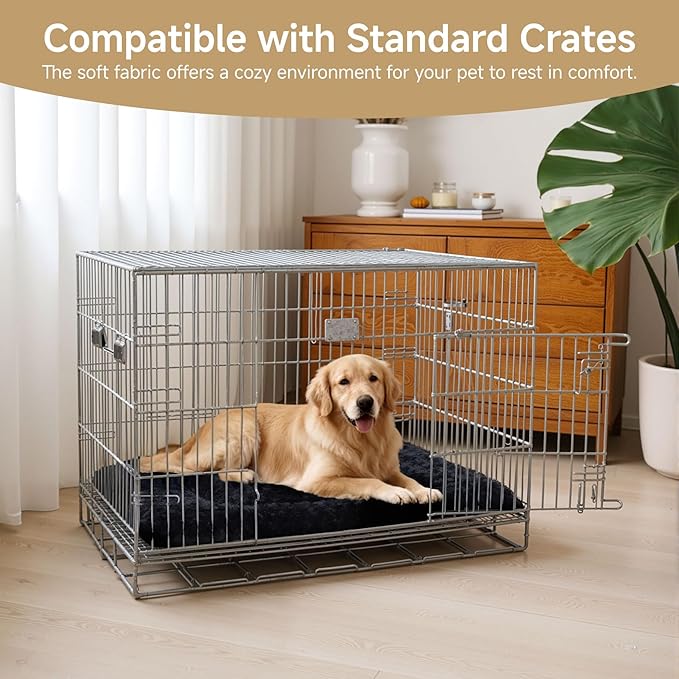 Washable Dog Bed Reversible Dog Beds for Crate Soft Fluffy Kennel Pad Anti-Slip Pet Sleeping Mat for Large Jumbo Medium Small Dogs (Black, 36.00" x 23.00" x 1.50")