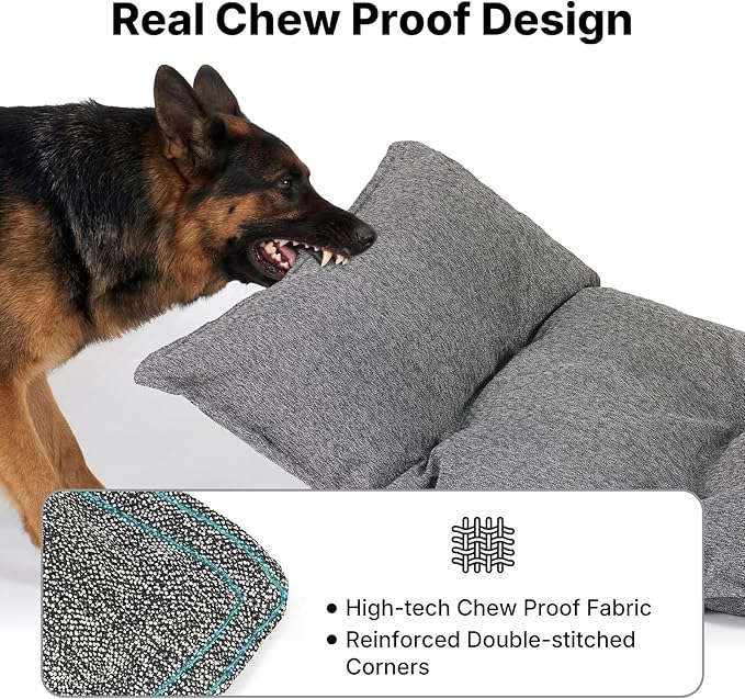 Veehoo Indestructible Dog Bed for Crate, Chew Proof Dog Crate Pad with Reinforced Corners, Large Washable Chew Resistant Pet Mat for Kennel, 35" x 22"