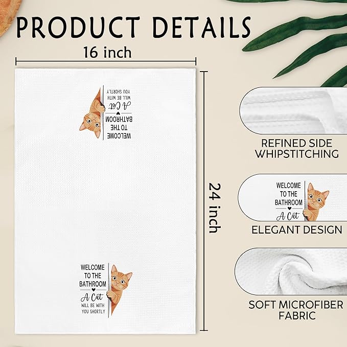 Funny Orange Tabby Cat Hand Towels for Bathroom, A Cat Will Be with You Shortly Hand Towels, Funny Orange Cats Dish Tea Towel for Kitchen Bathroom Decor, Cats Gifts for Kids Girls, 16x24