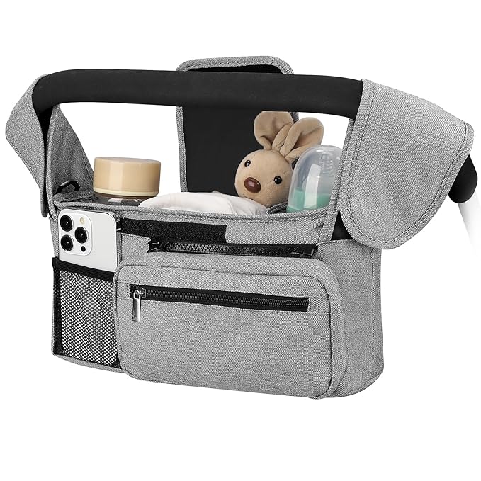 Accmor Universal Stroller Organizer with Insulated Cup Holder Detachable Phone Bag and Shoulder Strap,Stroller Bag Caddy Organizer Fits for Uppababy, Baby Jogger, Britax Strollers