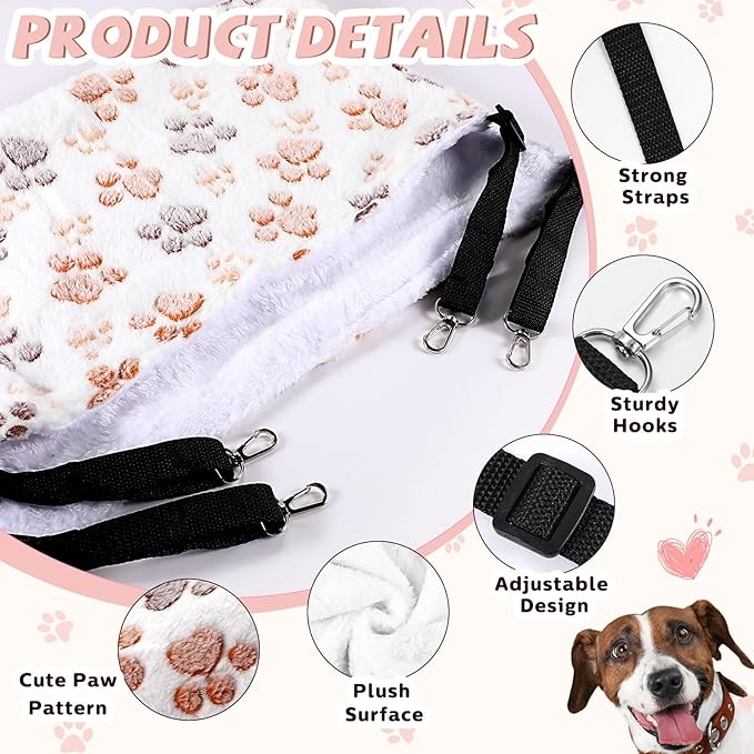 Geelin 4 Pcs Cat Hammock for Cage Soft Hanging Pet Hammock Bed with Adjustable Straps and Metal Hooks Double Sided Bed for Large & Small Cats Ferret Rat Sugar Glider(Paw,20 x 24 Inch)