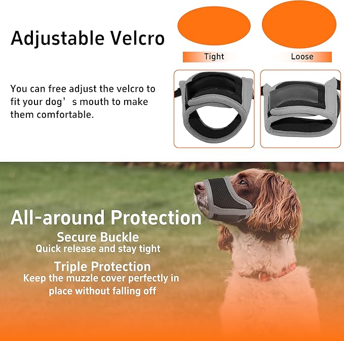 Seyezo Dog Muzzle, Soft Breathable Muzzle for Small Medium Large Dogs, Air Mesh Nylon Muzzle Cover Prevent Biting Barking Chewing, Adjustable Drinkable Pet Muzzle 6 Sizes(Grey,XS)
