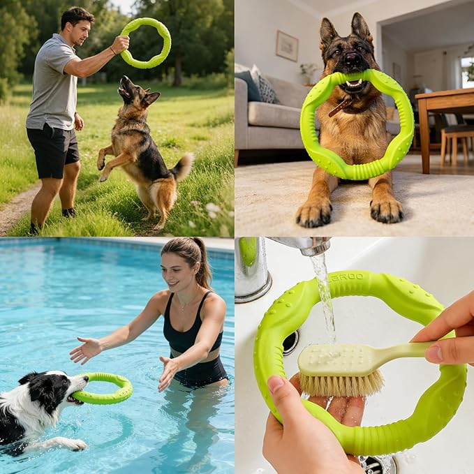 LaRoo Dog Ring Toy, Durable Soft Flying Disc for Throwing Catching Grabbing, Water Floating Dog Training Fetch Ring for Medium Large Breeds, Outdoor (Green/11.8Inch)