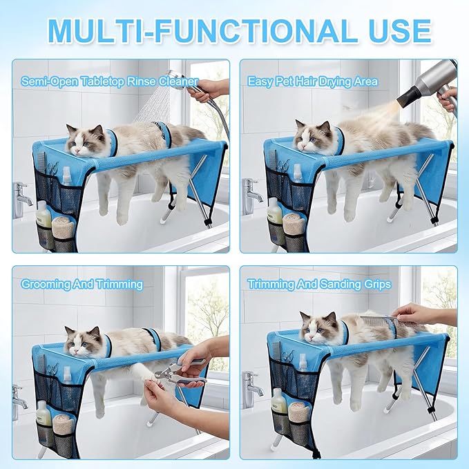Pet Grooming Hammock for Small Dogs & Cats, Stainless Steel Bracket, 30-Pound Weight Capacity, Foldable Dog & Cat Grooming Table for Nail Trimming, Bathing & Care