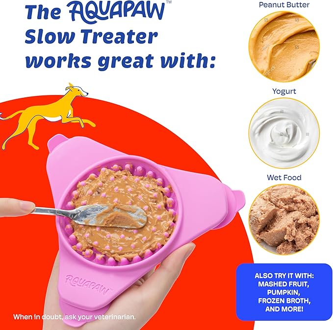 Aquapaw Anti-Slip Dog Lick Mat - Suction Cup Slow Feeder Pad - Calming Bath & Grooming Aid - Mental Stimulation Treat Toy - Pink
