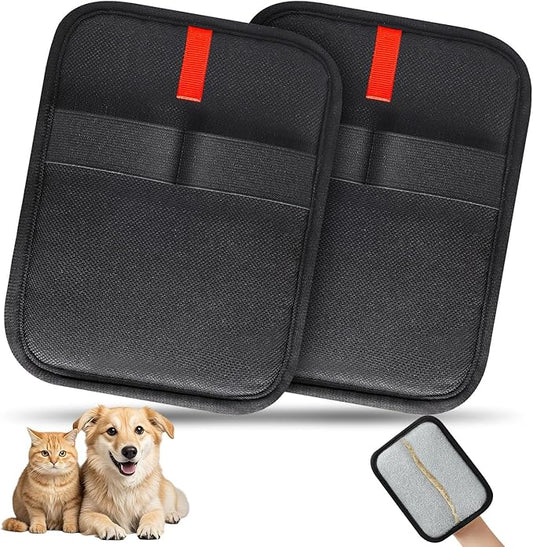 2 Pcs Pet Hair Removal Gloves, Reusable Electrostatic Pet Cat Dog Hair Remover Grooming Gloves Brush Tool for Couch, Furniture, Carpet, Car Seat (2 Pcs Black)