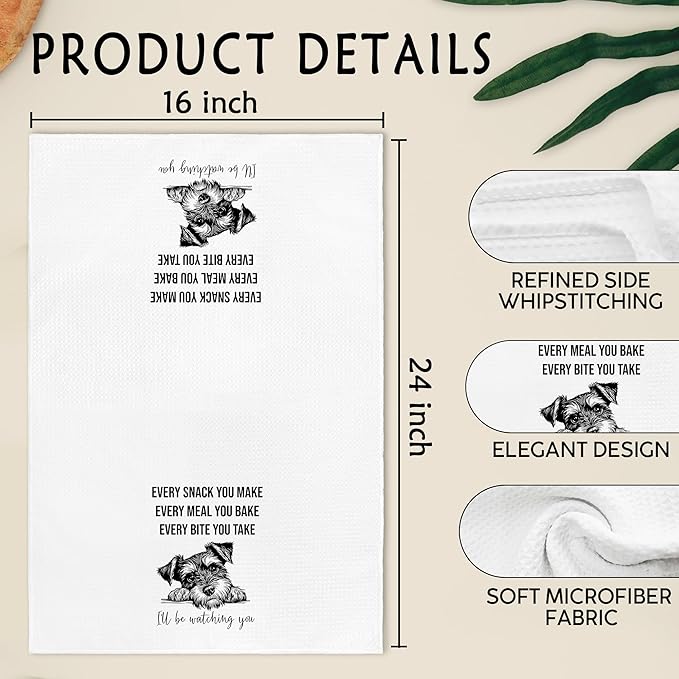 Funny Mini Schnauzer Dog Kitchen Towels, Schnauzer Gifts for Women Men, Puppy Dog Lover Gifts Decor Hand Towels, I'll Be Watching You Hand Dish Tea Towel for Kitchen Bathroom, 16x24 Inch