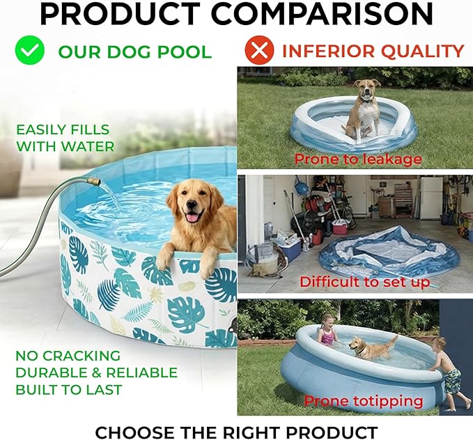 furrybaby Dog Pool for Large Dogs, Foldable Hard Plastic Pet Swimming Pool, Heavy Duty 0.5mm PVC with Non-Slip Bottom, Portable Kiddie Pool for Dogs, Pet Bath Tub for Backyard Summer, GR 63“
