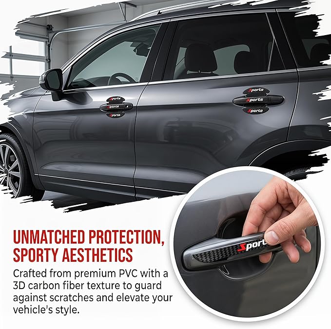 8PCS Sports Carbon Fiber Car Door Handle Protector, Anti-Scratch Door Cup Guard, Universal Door Bowl Paint Protection Sticker for Cars SUVs Trucks
