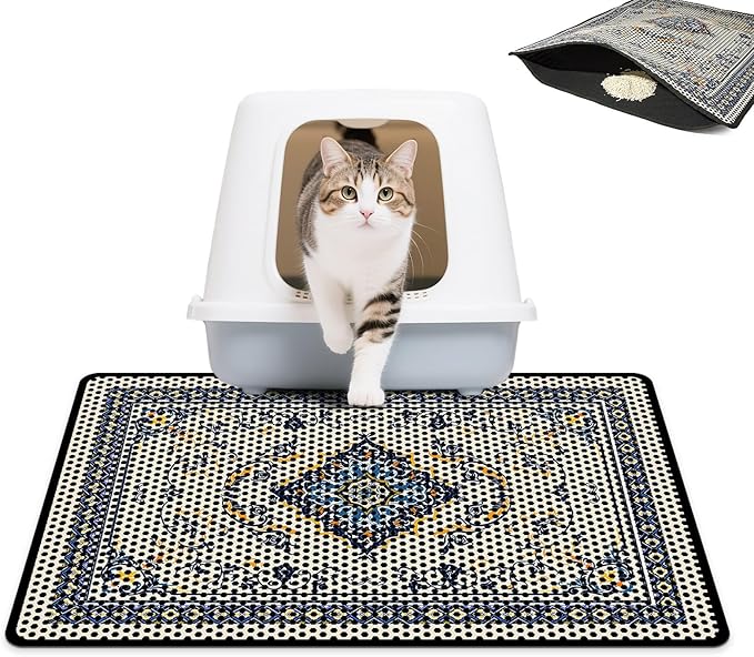 Cat Litter Mat 15"x24" Double Layer Waterproof Litter Box Mat Washable Litter Trapping Mat