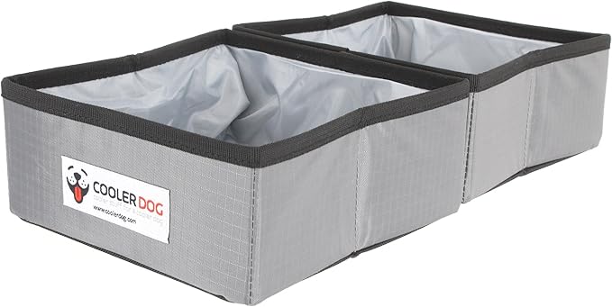 CoolerDog Pocket Bowl Collapsible Dog Bowls – Double Travel Dog Bowl for Food & Water, Foldable Portable Pet Bowl (Large 56 oz x2)