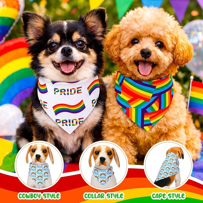 Sanwuta 120 Pcs Rainbow Bandanas for Dogs Bulk Gay Pride Day Triangle Dog Bandana LGBT Washable Pet Scarves Adjustable Bibs for Small and Medium Pets, 30 Styles