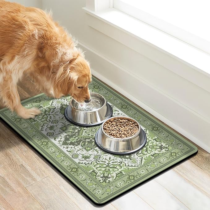 Pet Feeding Mat for Floors Waterproof Dog Mat for Food and Water Absorbent Quick Dry Non Slip mat for Cat Bowls