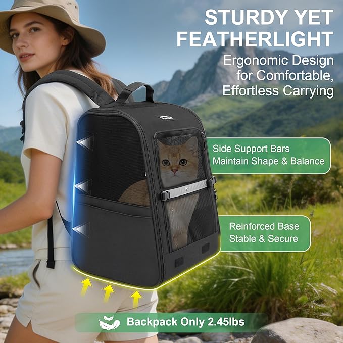 Dog Carrier Backpack for Cats and Puppies,up to 5-17 lbs,Portable and Breathable Mesh, Storage Pockets, and Built-in Safety,Pet Carrier for Hiking and Outdoor Use,Black