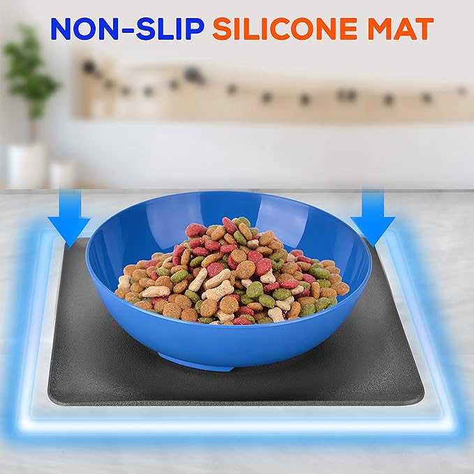 SereneLife Flip Spill Proof Set-Interlocking Non Skid Pet Puppy Cat Dog Mat-Twisty Dish Food/Water Bowl for Mess Free Feeding SLTDG6, Medium, Blue (SLTDG66)