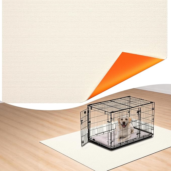 Dog Crate Mat, 24 in X 36 in Dog Playpen Mat Extra Large Liner for Under Dog Crate Cages, Absorbent Urine, Puppy Pee Pad Reusable Washable Floor Protector Waterproof Non-Slip Cream White