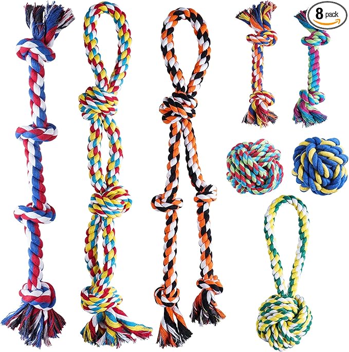 Aitmexcn Dog Rope Toys for Large and Medium Aggressive Chewers, 8 Pack Heavy Duty Dog Rope Toy for Large, Dental Cleaning Chew Toys, Tug Toy for Boredom, 100% Cotton Indestructible Pet Toy