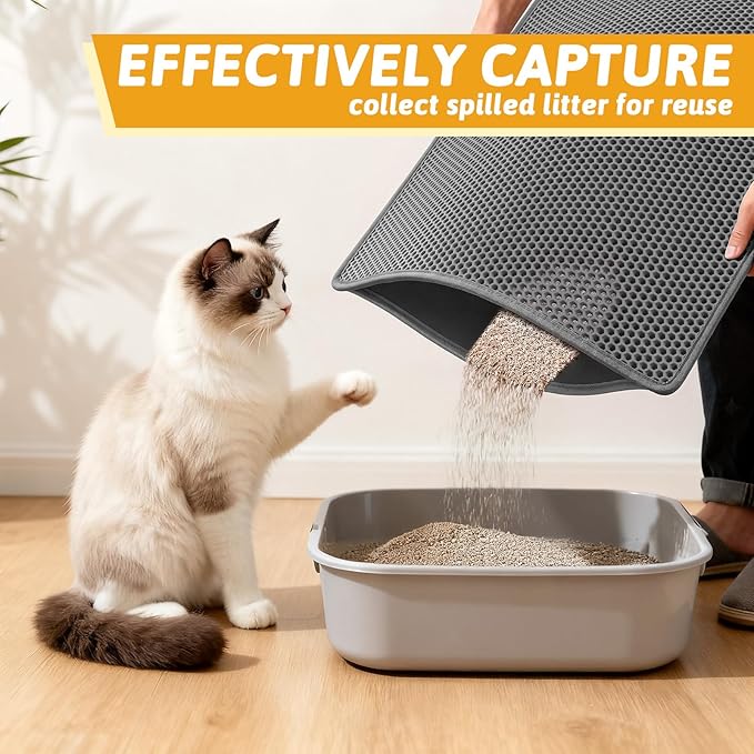 Pieviev Cat Litter Mat Double Layer Waterproof Urine Proof Trapping Mat 1 Pack (Gray, 30x24 Inch (Pack of 1))