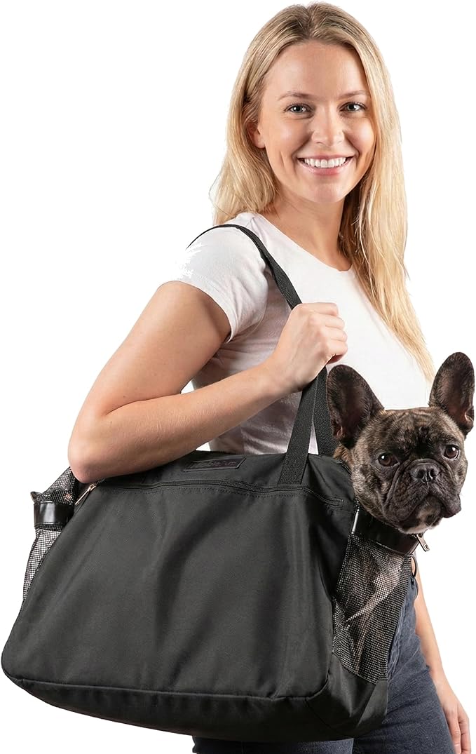 Soft-Sided Dog Carrier Bag, Airline Approved Pet Tote for Small Dogs & Cats, Breathable Mesh, Machine-Washable Cushion, TSA Friendly, Black