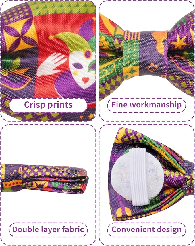 PET SHOW 10 Pack Mardi Gras Small Dog Bow Ties Sliding Collar Attachment Puppies Cats Pet Bowties for Holiday Party Bowknots Collar Charms Grooming Accessories