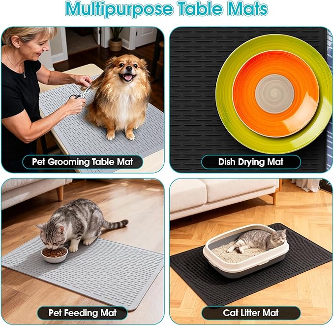 Dog Grooming Table Mat, (19.9 x 27.8 inch) Dog Grooming Table Mat Pad Non-Slip, Pet Grooming Table Mat for Grooming Dogs at Home, Pet Groomers Table Mat, Easy-Clean Durability (Dark Grey)