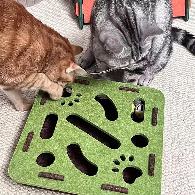 2026 New Cat Nail File Enrichment Box,Cat Scratch Puzzle Enrichment Box,Interactive Cats Toy with 3 Bell Balls for Indoor Cats Self Play,Encourages Hunting Instincts (F)