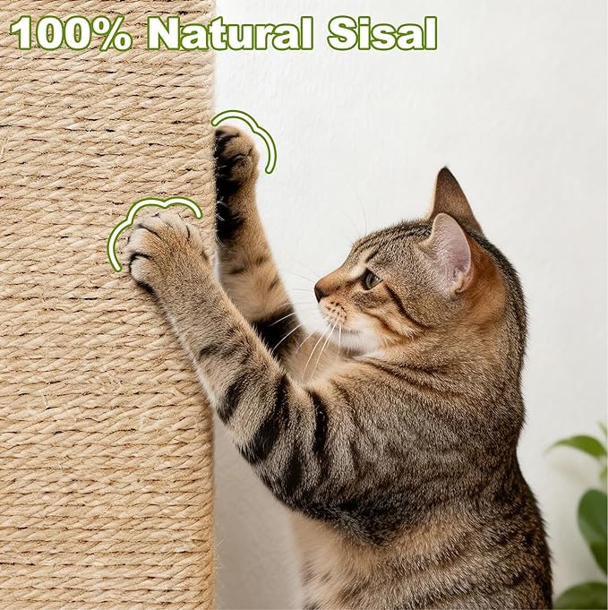 Tall Cat Scratching Post for Indoor Cats Adults, 33'' Large Cat Scratch Post with Perch, Cute Cat Scratching Post with Boho Carpet ＆ Dangling Ball Toys, White