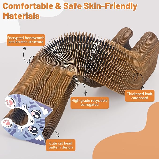 Kitty Kurls Cat Scratcher Toy, Magic Organ Cat Scratching Board Toy for Physical Exercise, Interactive Cardboard Cat Toy for Indoor Kittens/Cats Relieve Boredom, Gray/Brown, S