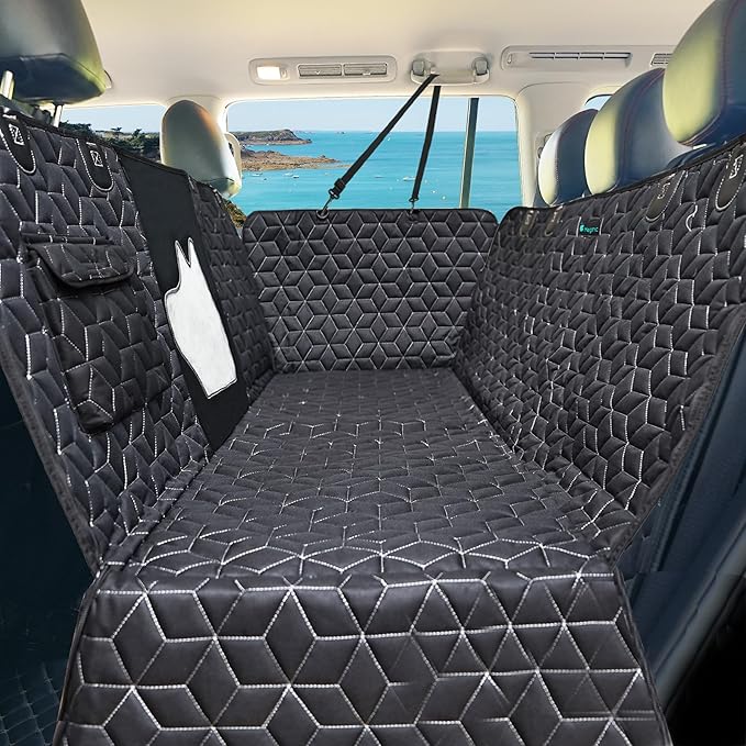 Meginc 4 in 1 Dog Car Seat Cover for Back Seat, Durable 600D Dog Hammock with Mesh Window & Side Flaps, Pet Car Seat Protector for Cars, SUVs &Mid Truck