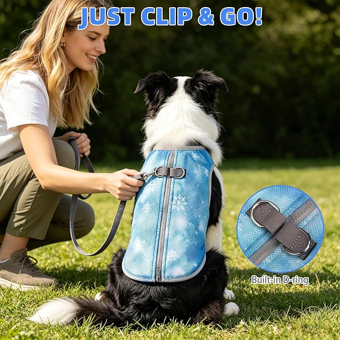 KOOLTAIL Dog Cooling Vest, Sun Protection Easy on off Cooling Pet Shirt Harness with Zipper & Leash Ring, Breathable Summer Quick Dry Clothes, Relief in Hot Weather for Small Medium Large Dogs, Blue M